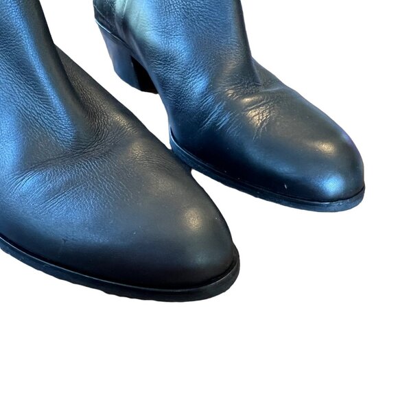 Via Spiga Soft Leather Black Ankle Block Chunky Heel Boots 10 - Picture 3 of 11